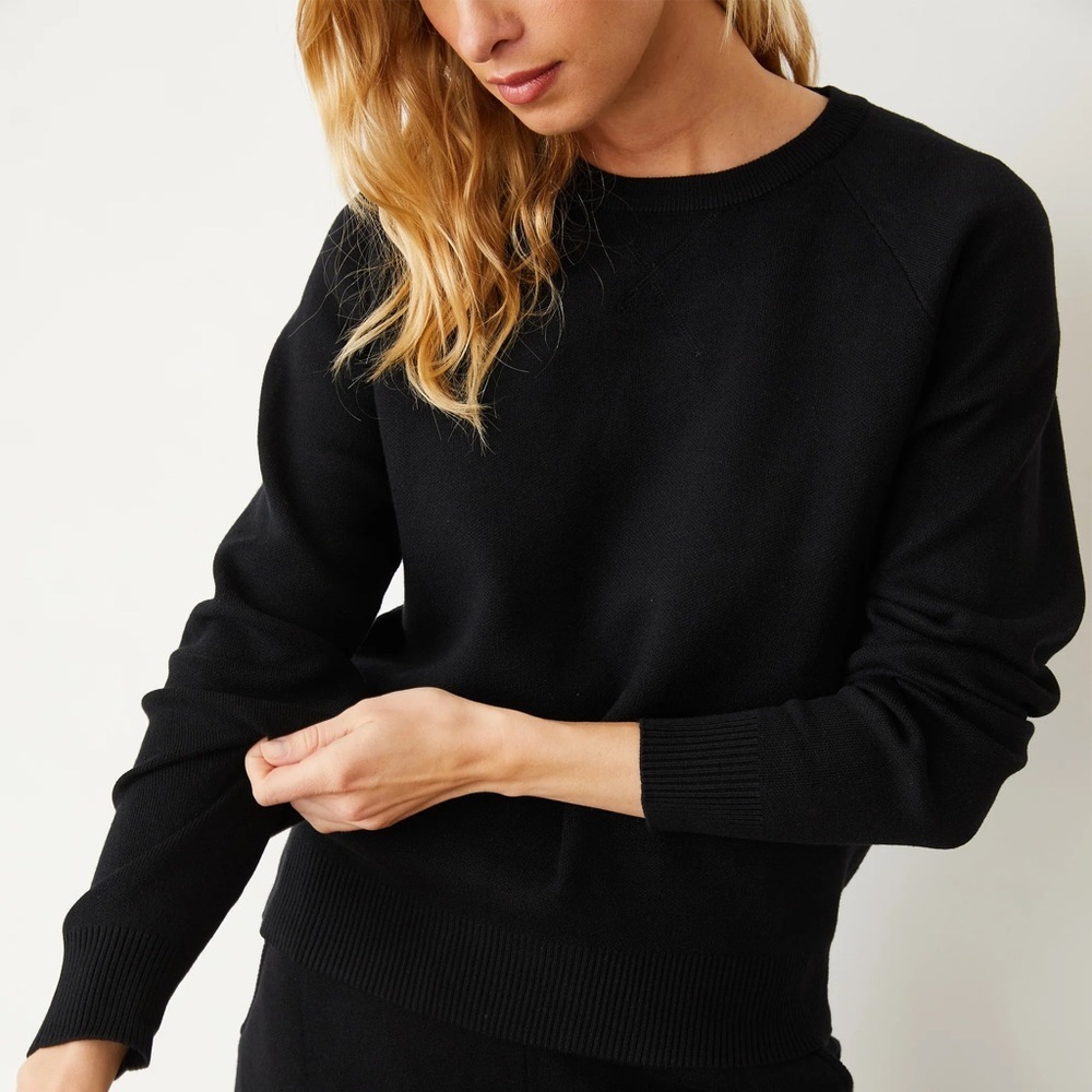 Monrow Black Ribbed Knit Crew Neck Sweater